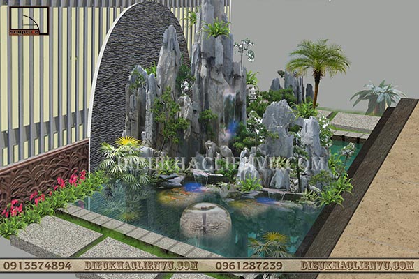 Tiểu cảnh non bộ trong sân vườn